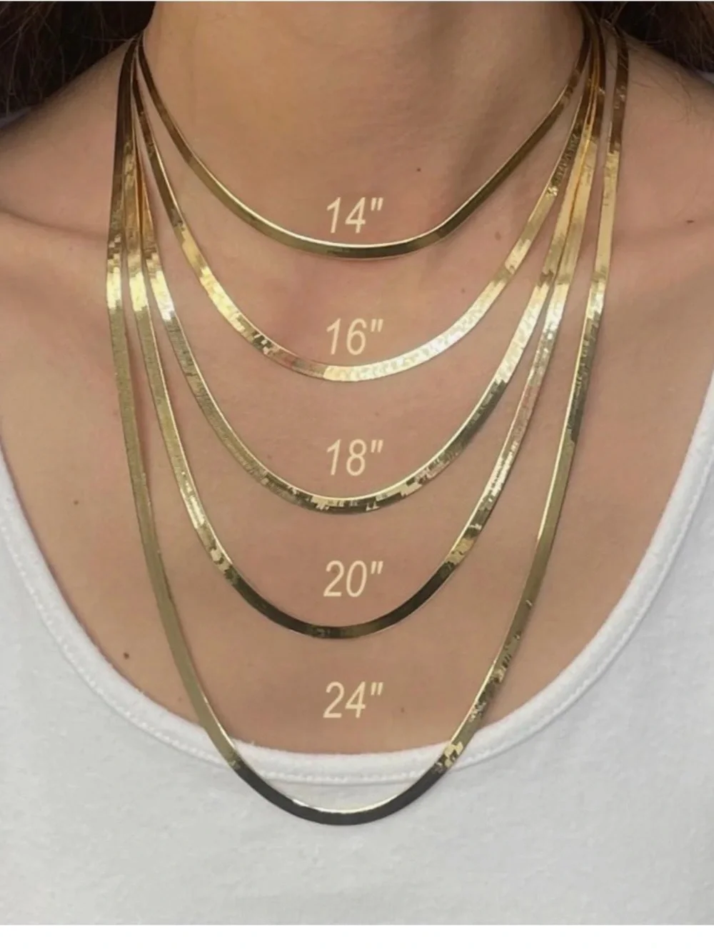 Unisex Herringbone Gold Plated Flat Chain Necklace 24” - Picture 2 of 6